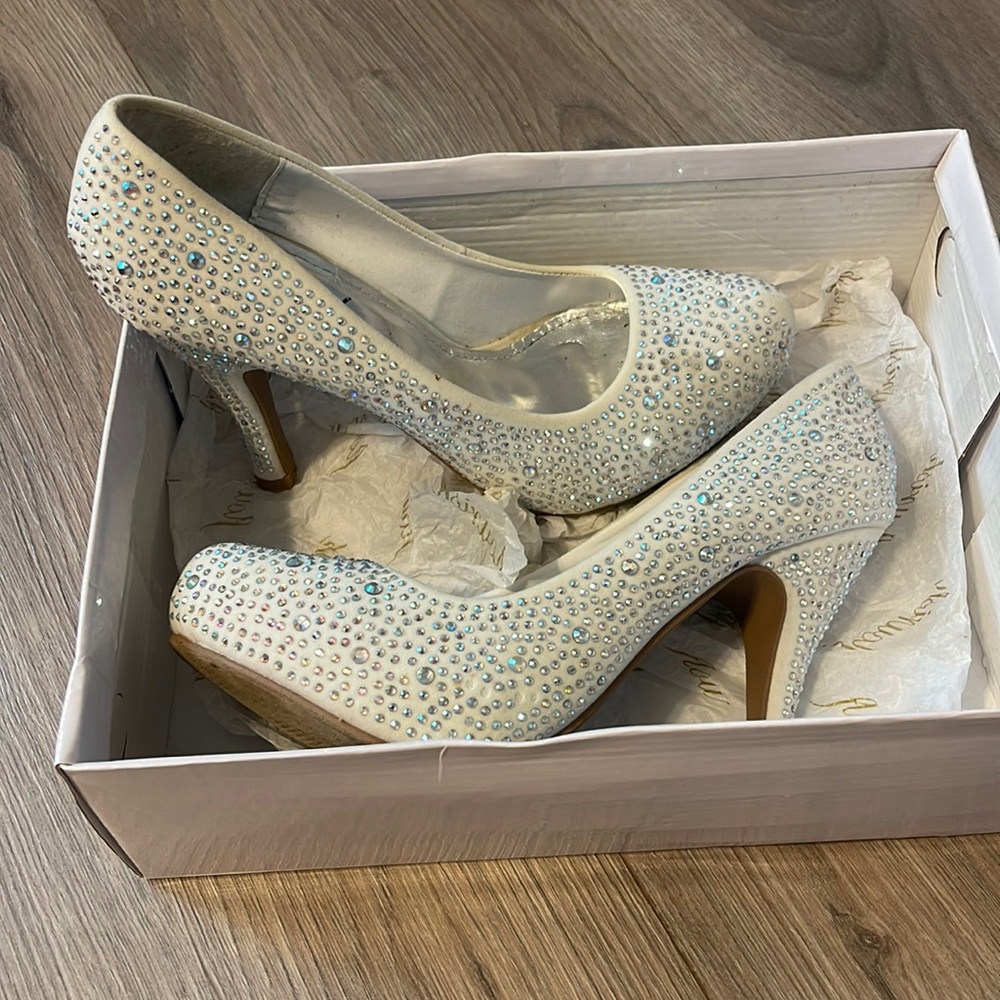 White rhinestone heels